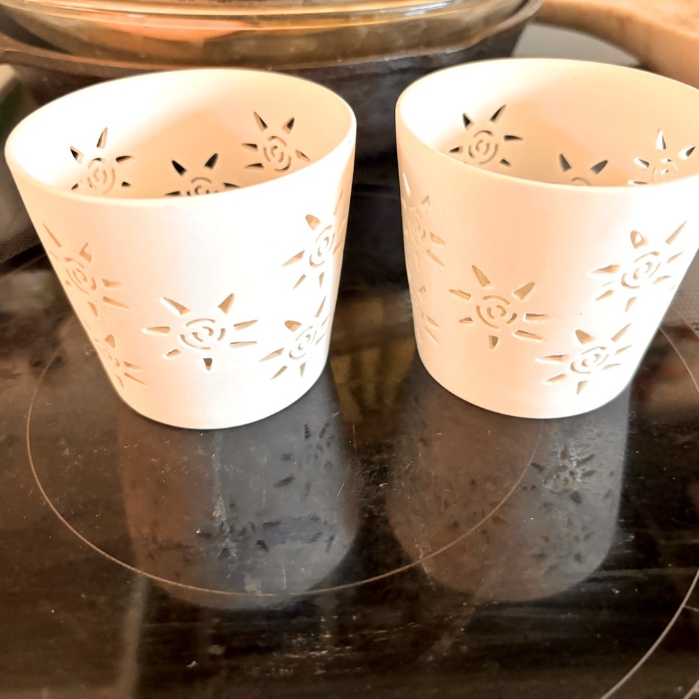 NEW Tobin James votive candle holder, unglazed porcelain, set of 2